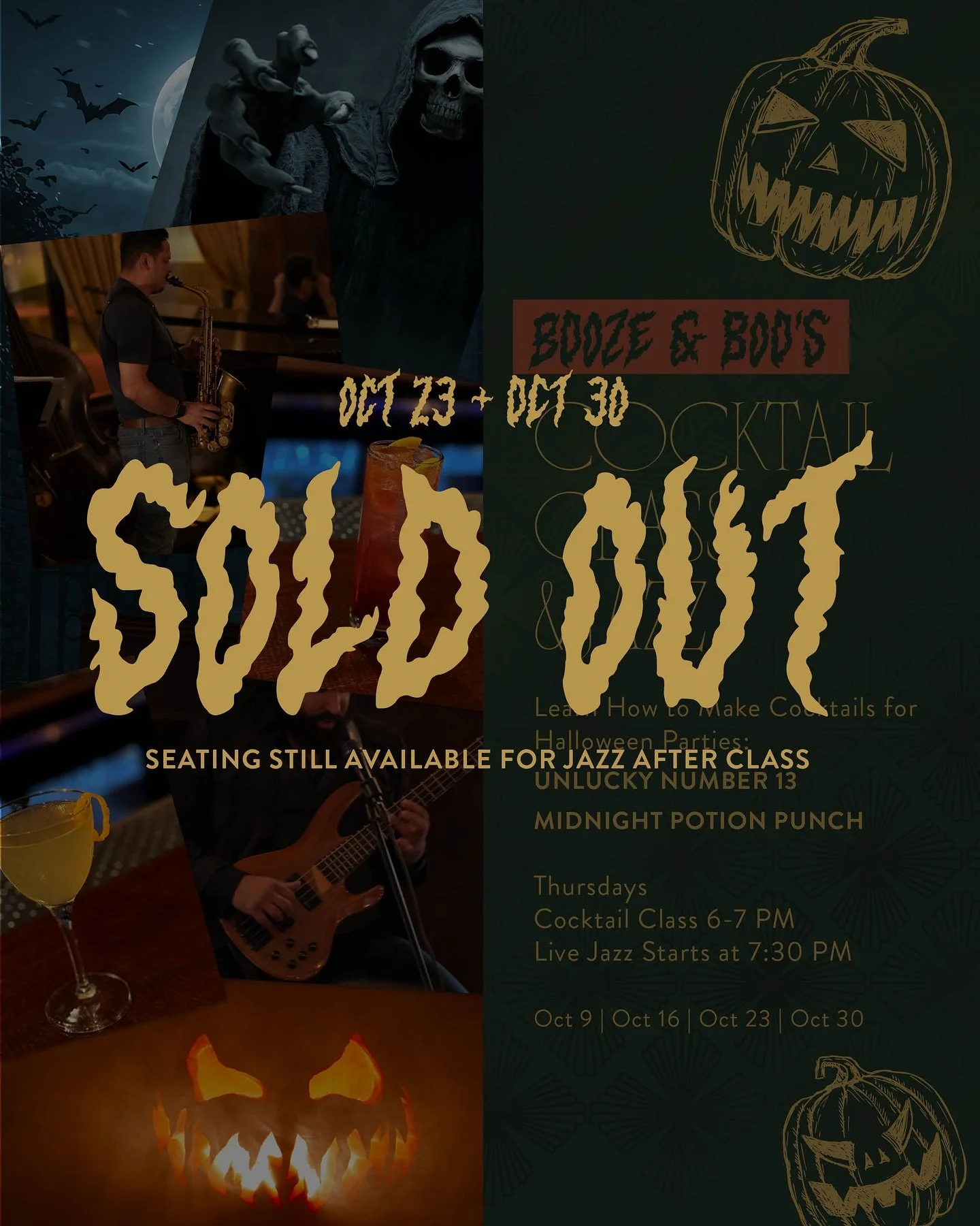 Our Boo’s & Booze Cocktail Classes are officially SOLD OUT! ππΈBut don’t ghost us just yet. You can still swing by after class for live jazz and cocktails. π·
Mark your calendars for November’s cocktail class. π
ππΈ Thankfu