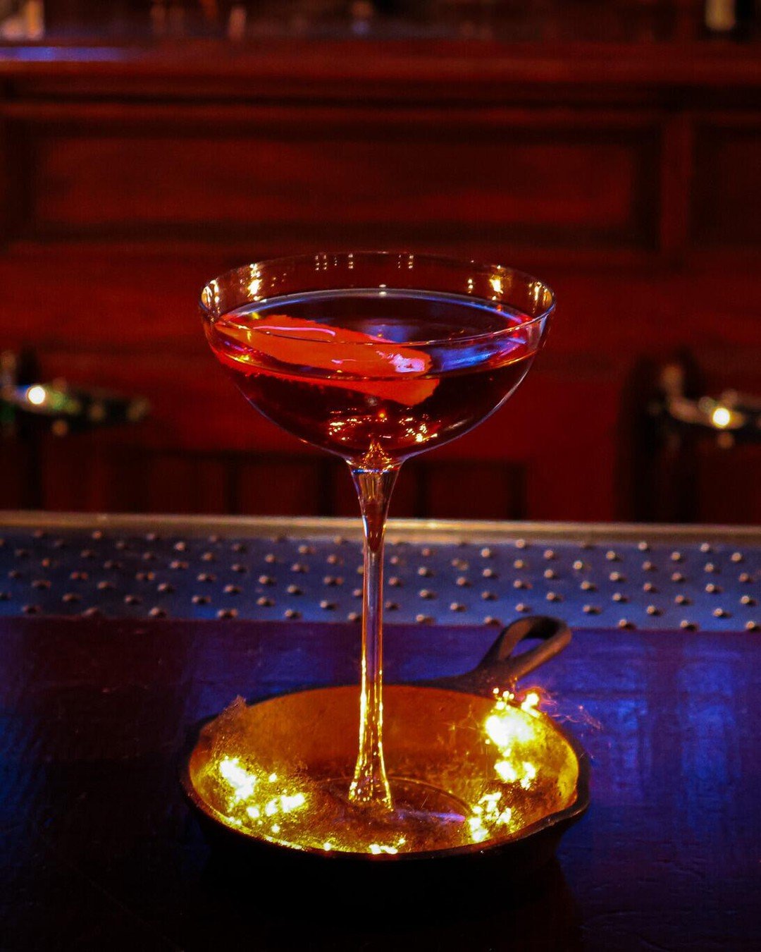 Hephaestus (huh-fay-stuhs) 🔥

🍸: Buffalo Trace Bourbon Whiskey, Se Busca Mezcal, Amaro Montenegro, Thai chili-infused Cochi Vermouth Di Torino (Served in a small skillet with flaming steel wool &amp; orange peel)

Hephaestus is the Greek God of bla