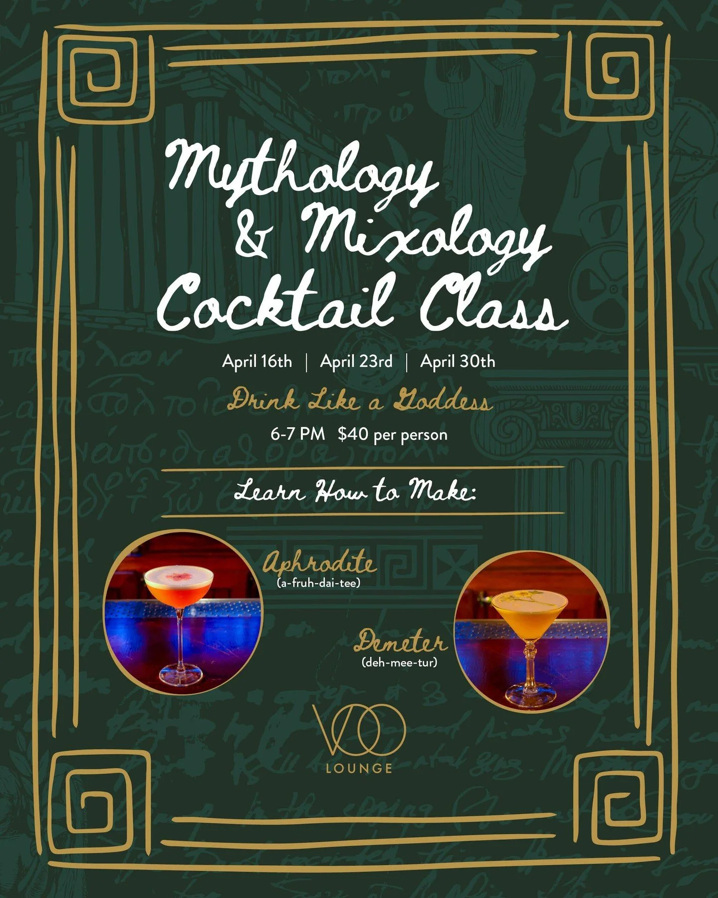 POV: you just got invited to sip with the goddesses. 🍸🪽

Head to our Mythology &amp; Mixology Cocktail Class and summon your inner Aphrodite or Demeter while crafting two seriously divine cocktails&hellip; then stick around because the vibes don&rs