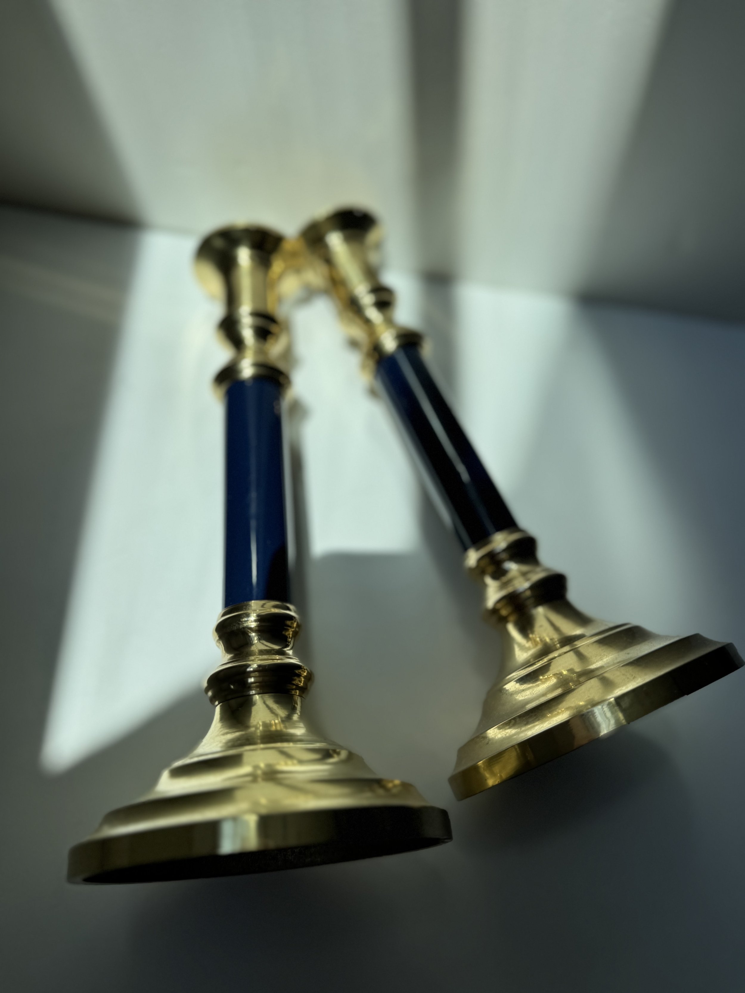 Vintage Brass + Blue Candlesticks