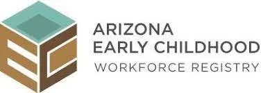 Logo for Arizona Early Childhood Workforce Registry with a stylized 3D box and text.