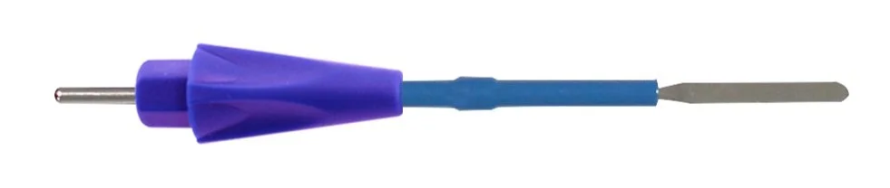 A precision screwdriver with a purple handle and a flat metal tip.