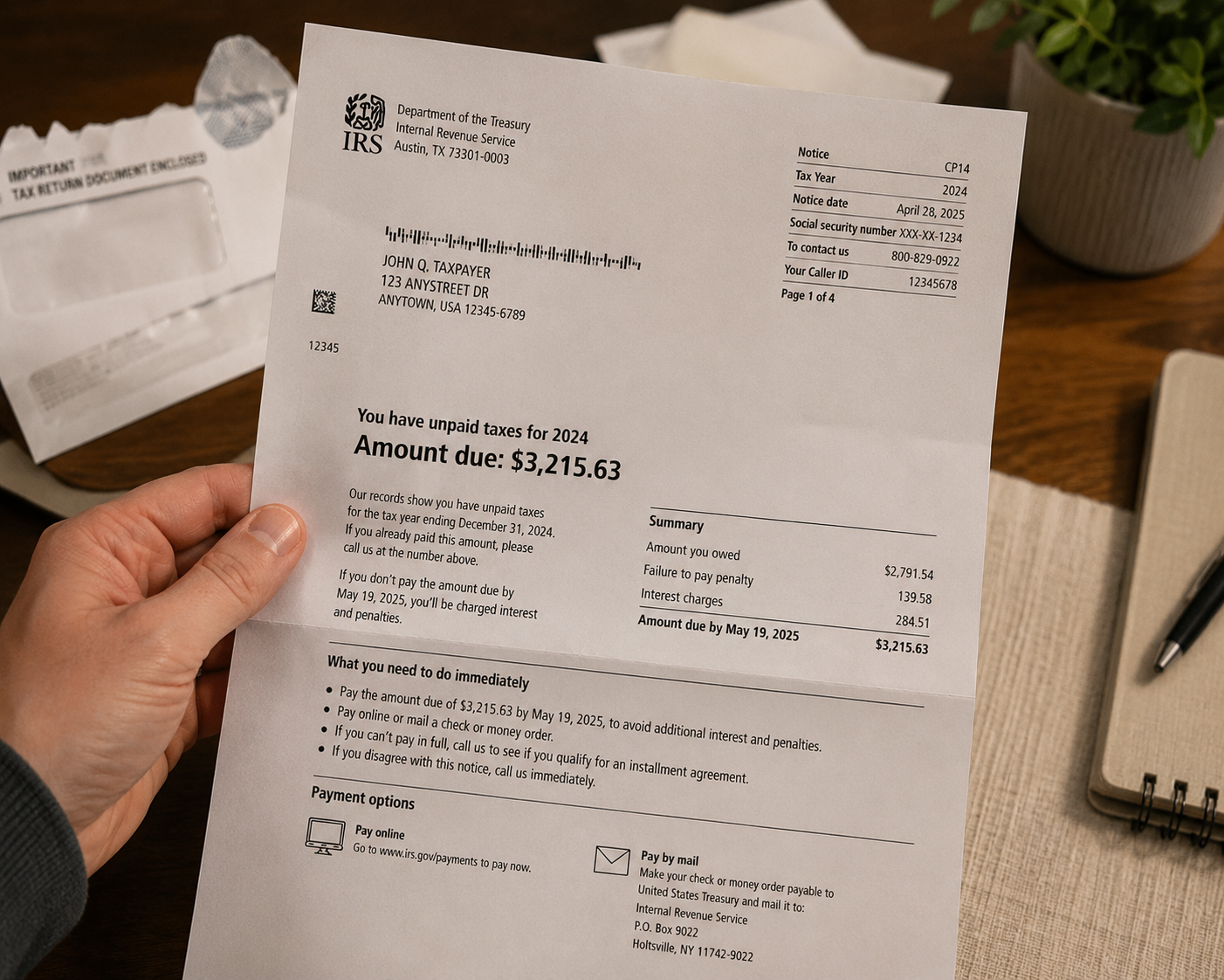someone holding up an irs delinquency notice