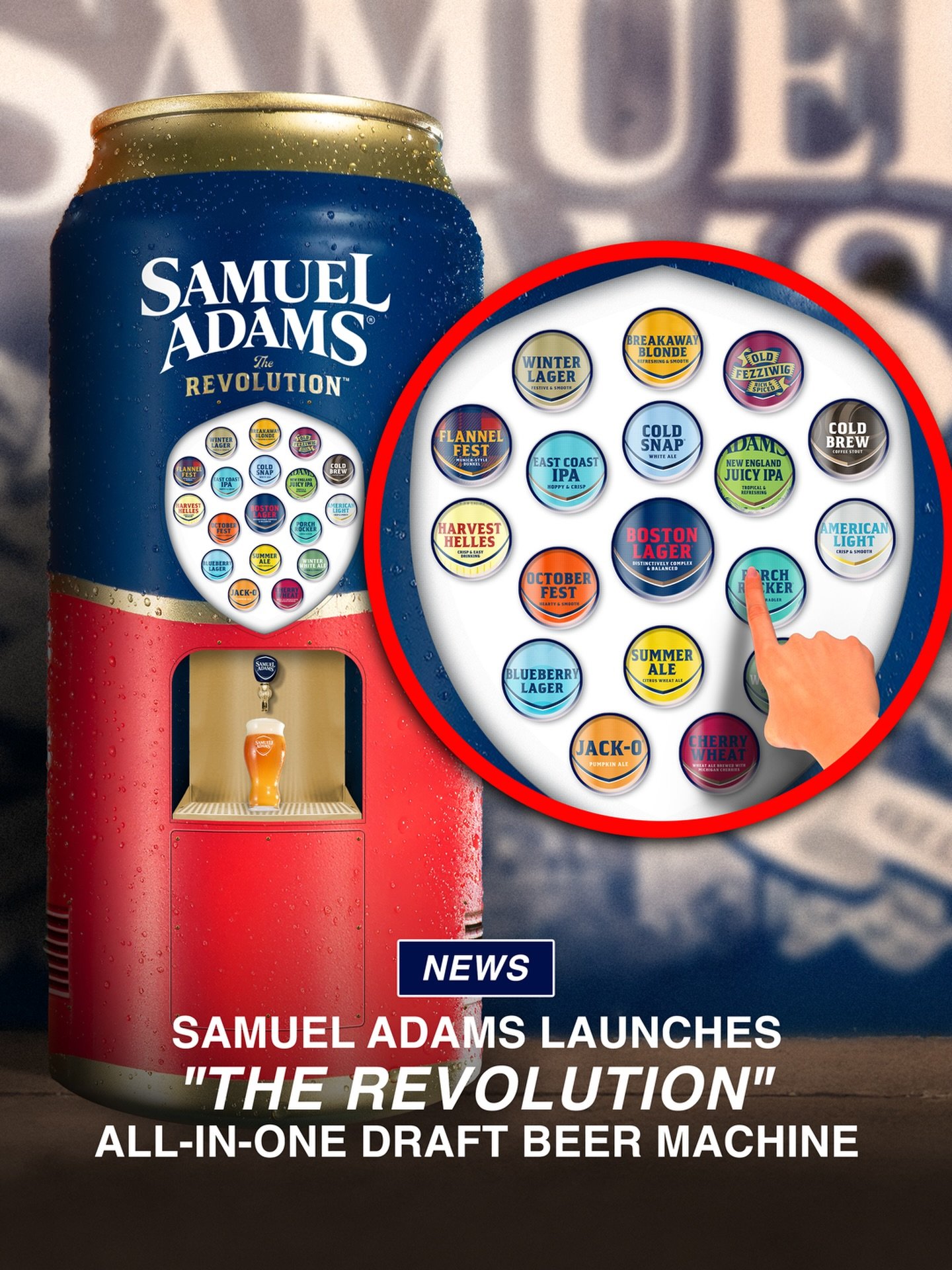 Are you ready for THE REVOLUTION?! 🍻
Every Sam Adams in one machine. One tap. Endless pours.
&nbsp;
&ldquo;The Revolution represents a breakthrough in how beer lovers experience Samuel Adams, bringing our full portfolio together in one seamless, on-