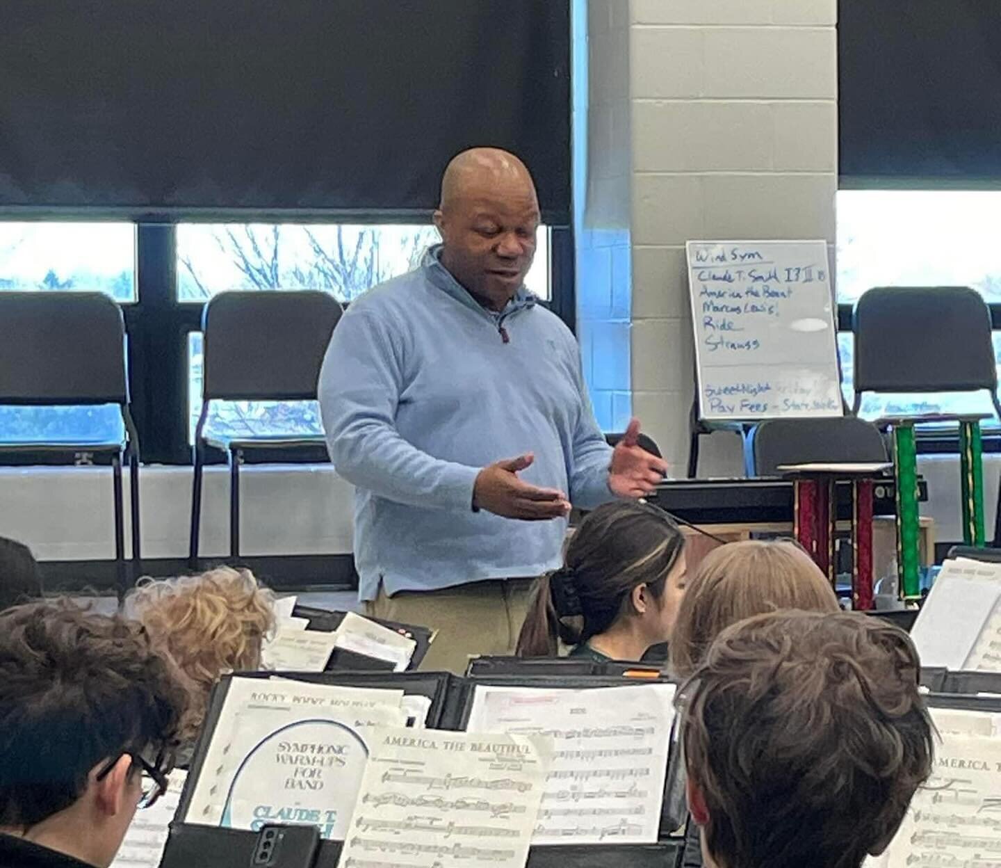 Marcus Lewis was at Rock Bridge today working with our before school jazz bands and Wind Symphony and Symphonic Band. He also worked with the Jeff Middle School jazz band. It&rsquo;s really an honor to have a professional musician working with our st