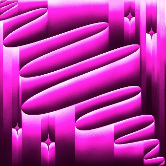 Abstract 3D animation of magenta tube-like shapes and gradients with sparkle accents