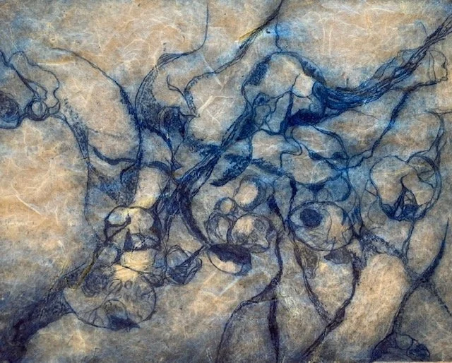 ACTION IN THE POND, drypoint, 9" x 12"