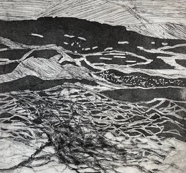 ROOTED, etching, 9" x 12"