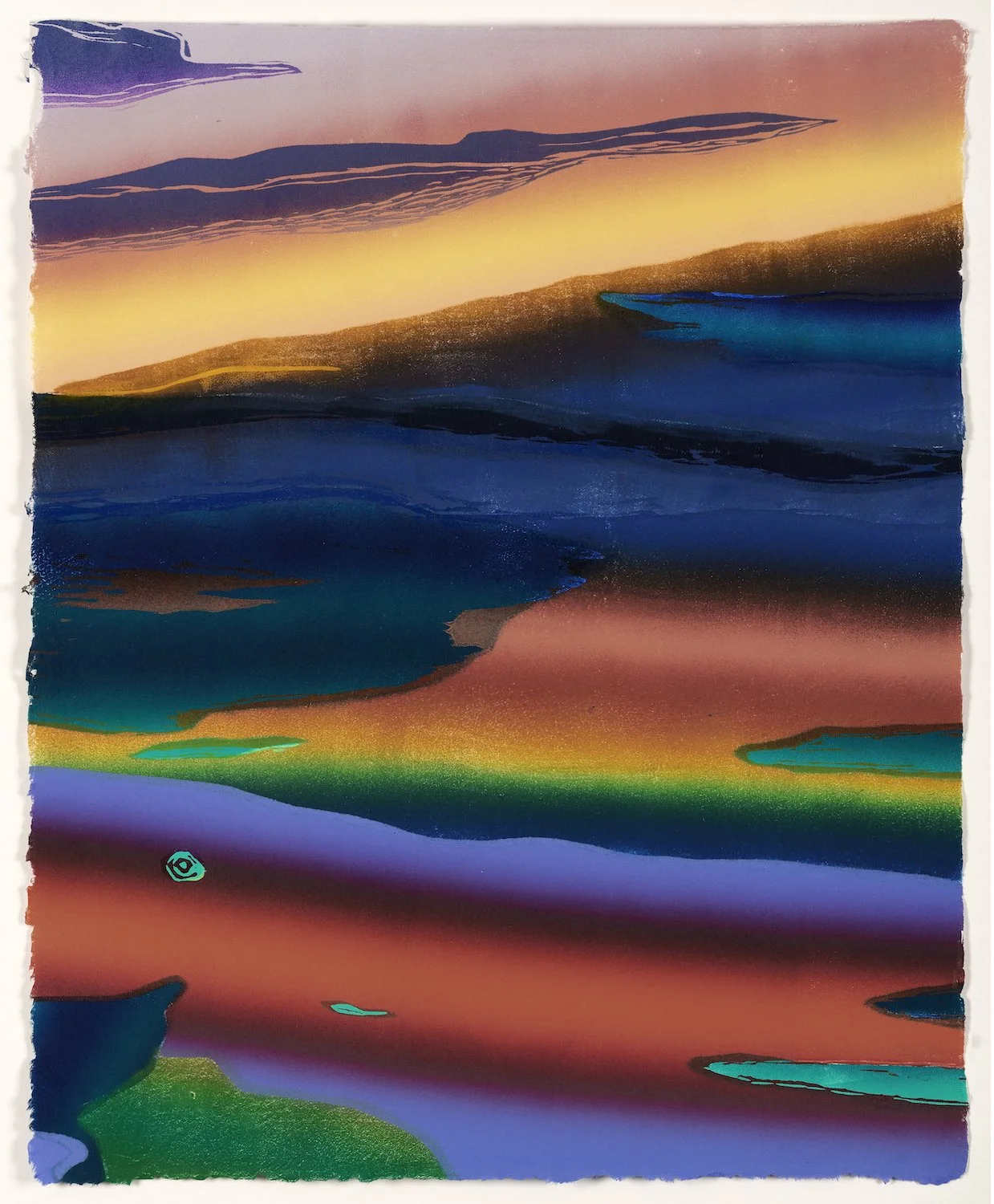 Convergence, reduction woodcut with ‘pochoir’, 22” X 18”