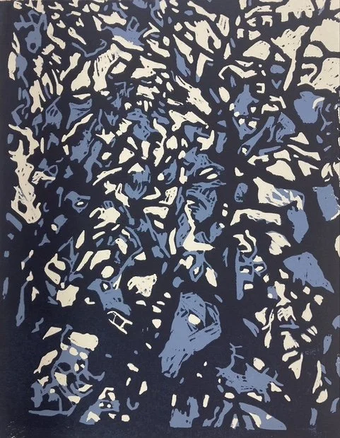 WINTER'S TRACERY. Two Color Woodcut.