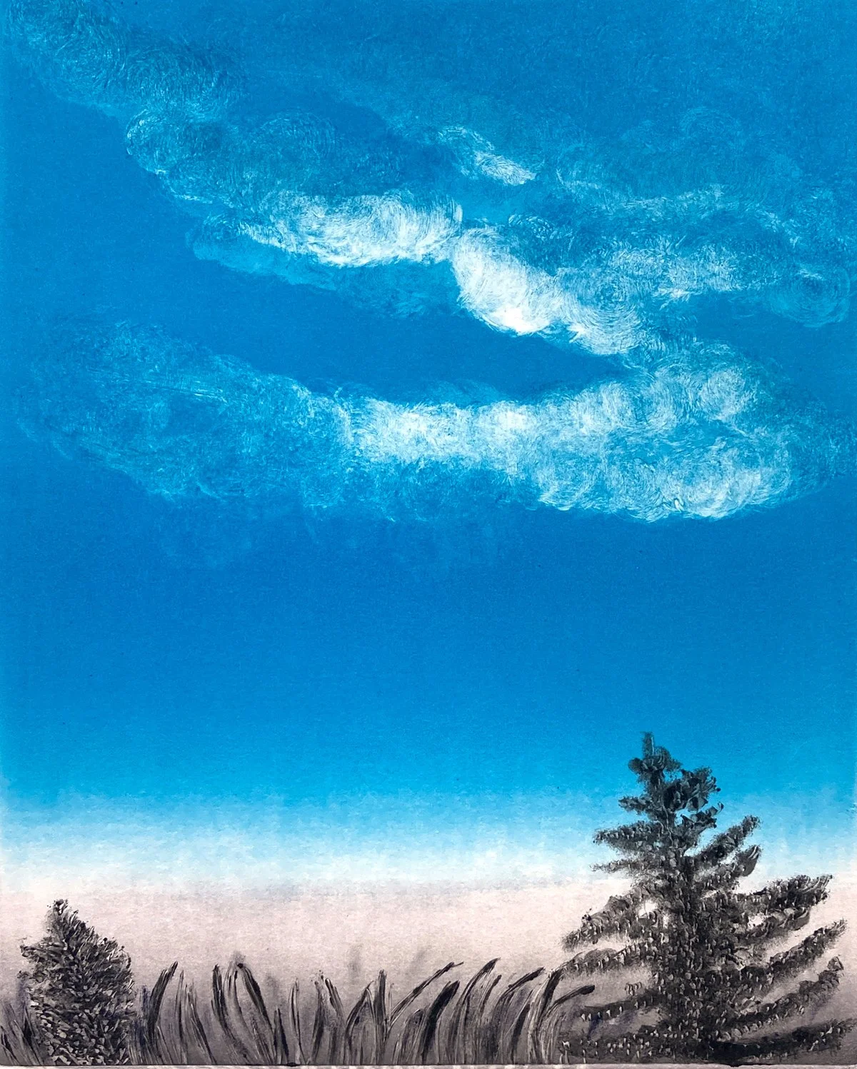 Faraway Clouds 2, monotype, 14" x 11"