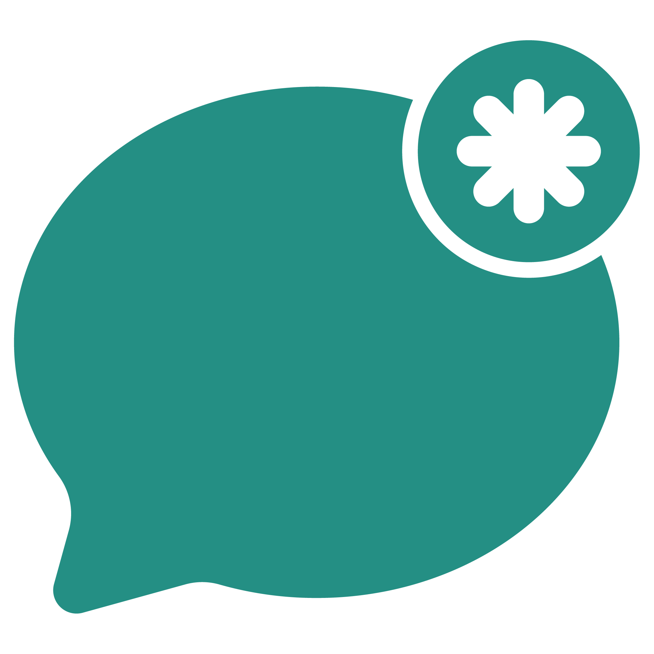 Icon of a speech bubble with a smaller circle containing a snowflake symbol in the upper right corner.