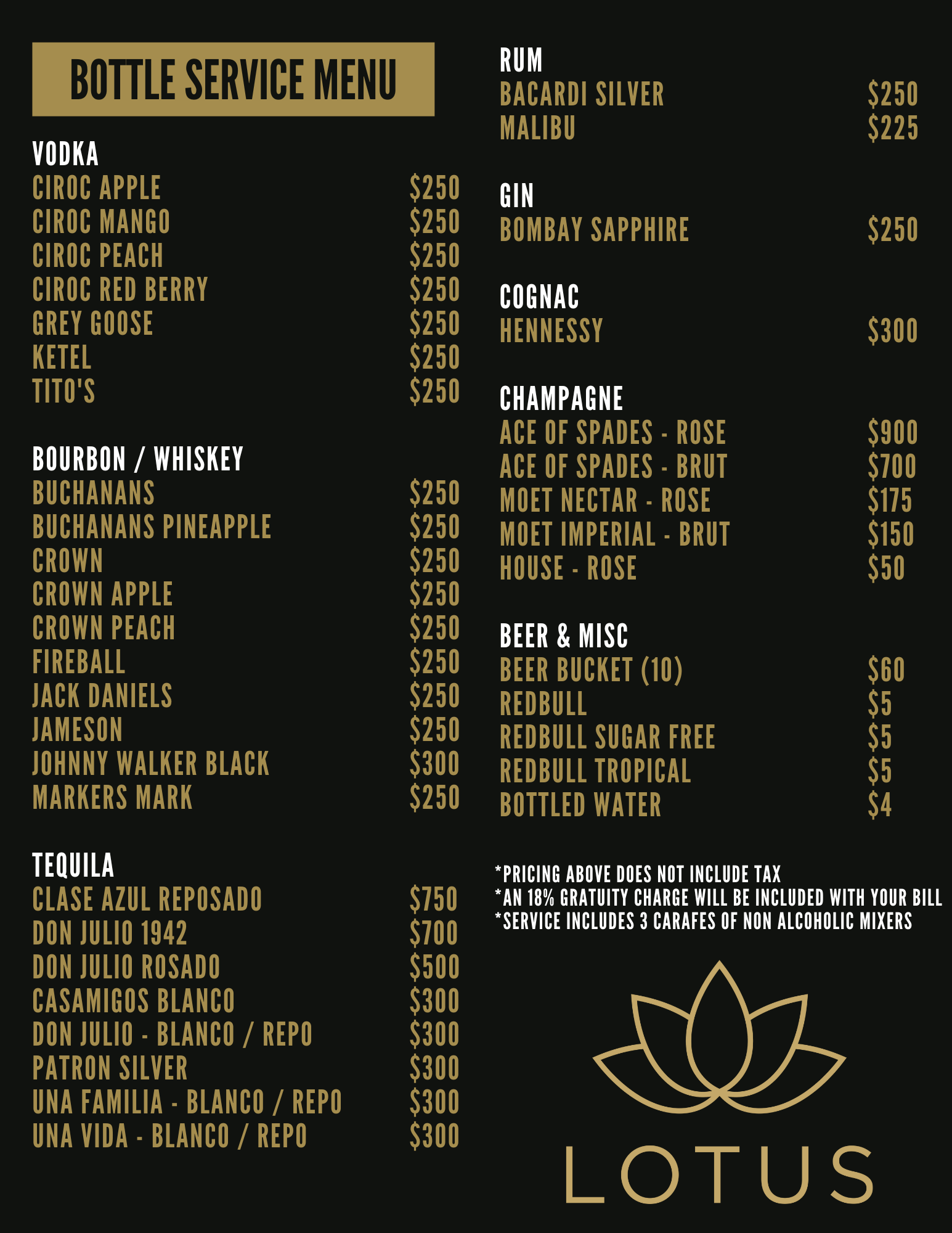 Table Vvip Menu VIP Info — Lotus