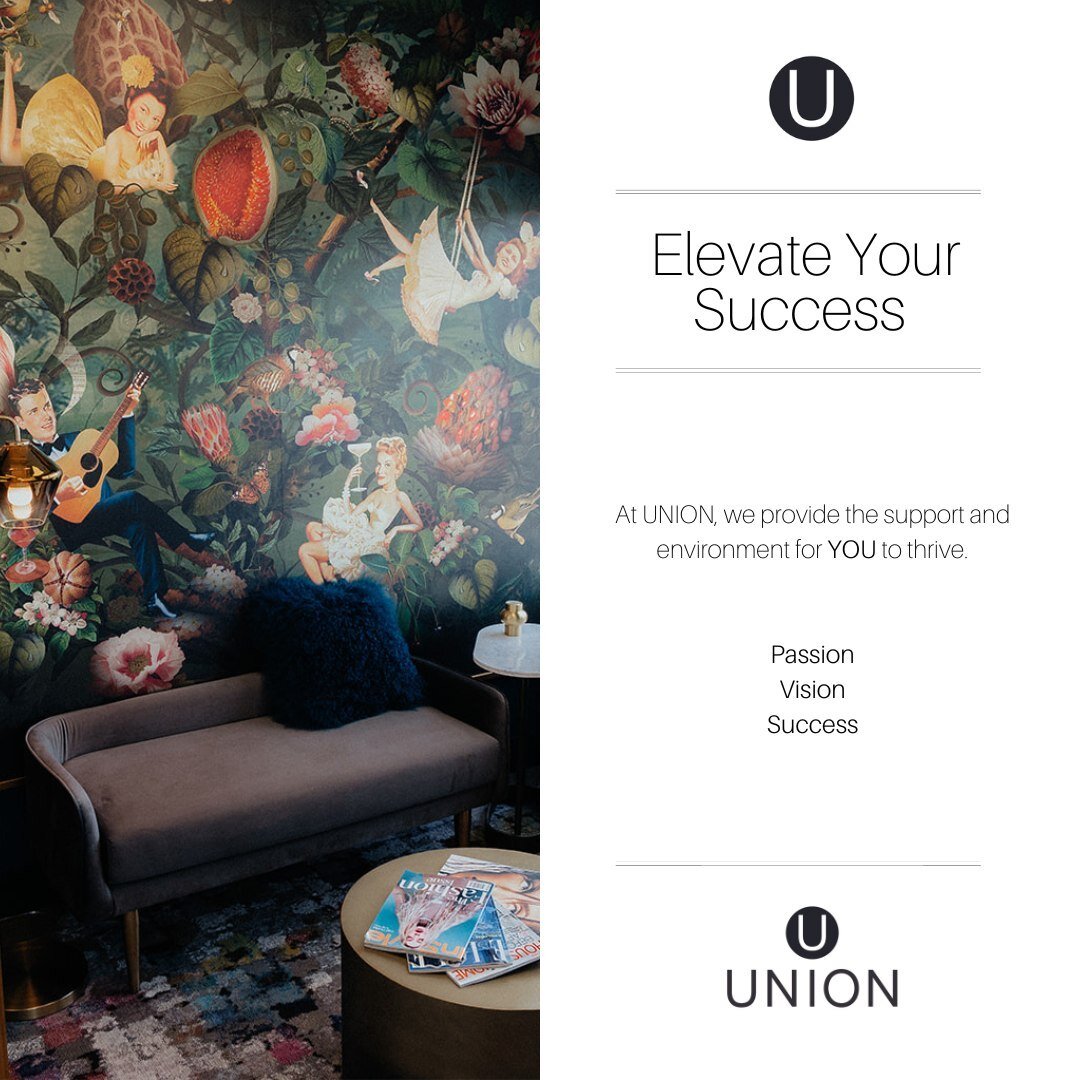 &middot;Your passion. Your vision. Your success&middot;

At UNION, we provide the support and environment for YOU to thrive.

#FreedomToCreate #CreateYourOwnSpace #BeYourself #GrowYourBusiness #PlatformForSuccess #YourSpace #YourStyle #YourBrand #Ent