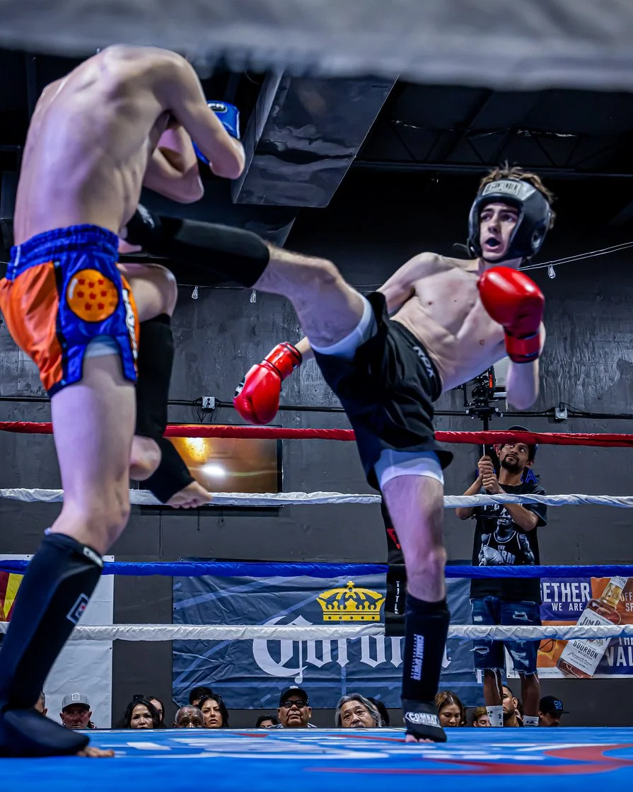 Amateur kickboxer Souren Keshishian competing in a kickboxing match for our competition team.