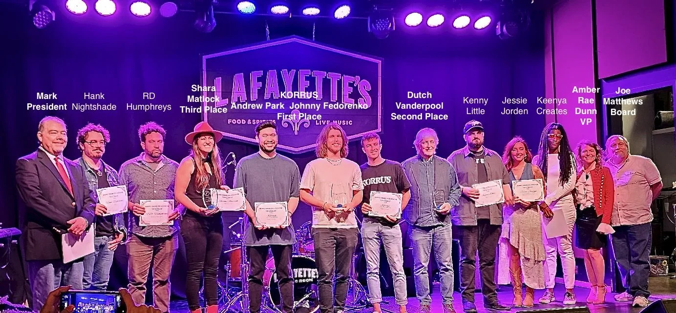 rom left: Mark Parsell, Hank Nightshade, RD Humphreys, Shara Matlock, Korrus with Andrew Parker and Johnny Fedrinco (and their drummer!), Dutch Vanderpool, Kenny Little, Jessie Jorden, Keenya Creates, Amber Rae Dunn, and Joe Matthews.