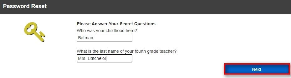 4. Provide answers to your configured Security Questions