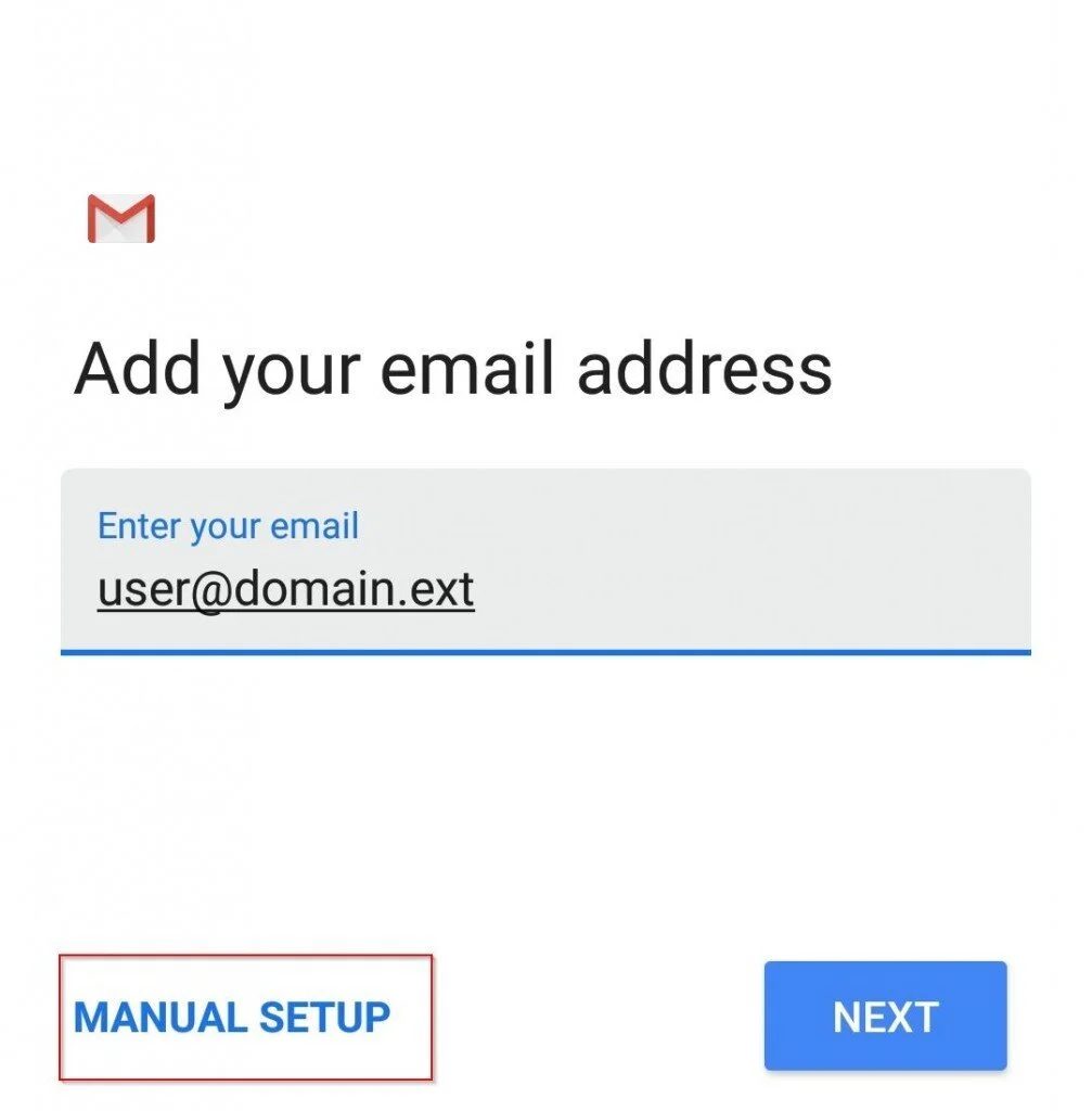 Step 5.  Enter your full email address (ex: myemail@mgwnet.com). Select Manual setup.