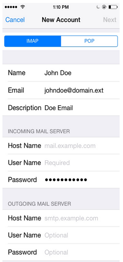 AccStep 4. Enter Mail Server Information
Update your INCOMING MAIL SERVER settings:
Edit the Host Name field to: pop.mgwnet.com.
Ensure the User Name is your full email address.
IMPORTANT: Ensure that the Email username is your full email address