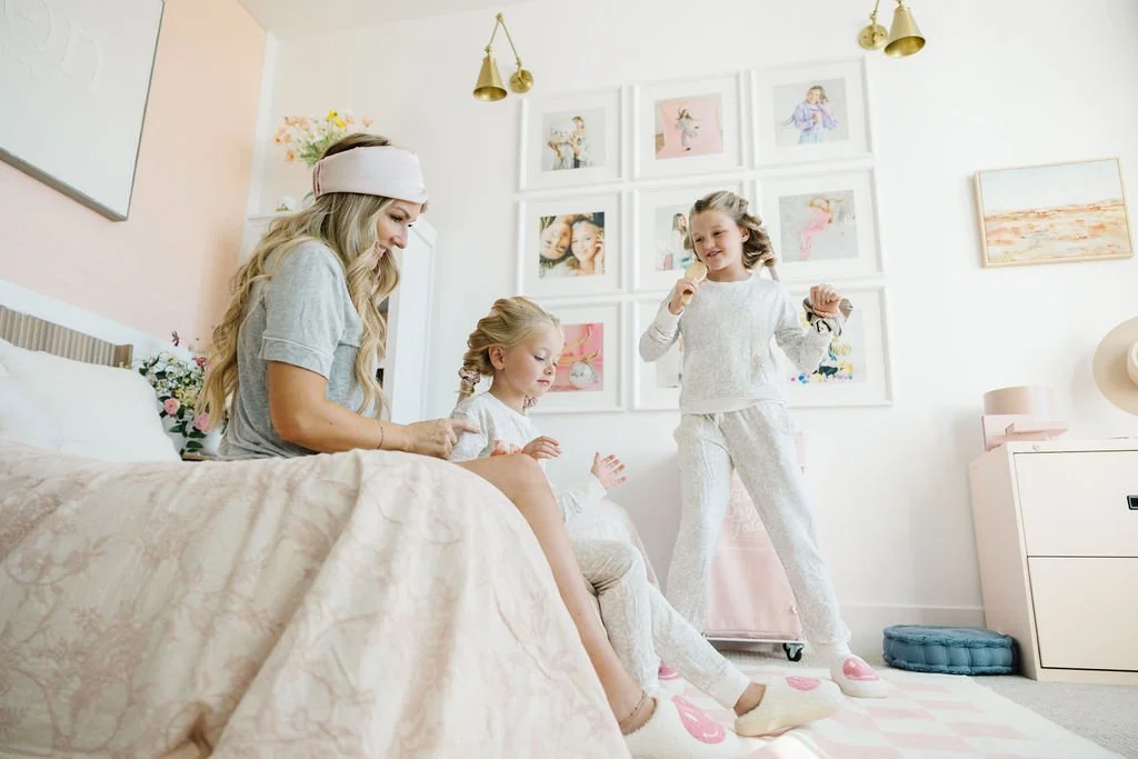 Commercial lifestyle photography in St. George, Utah featuring a satin hair care product line in a playful, everyday setting. This branding photoshoot showcases beauty and hair products through authentic storytelling and engaging lifestyle imagery cr