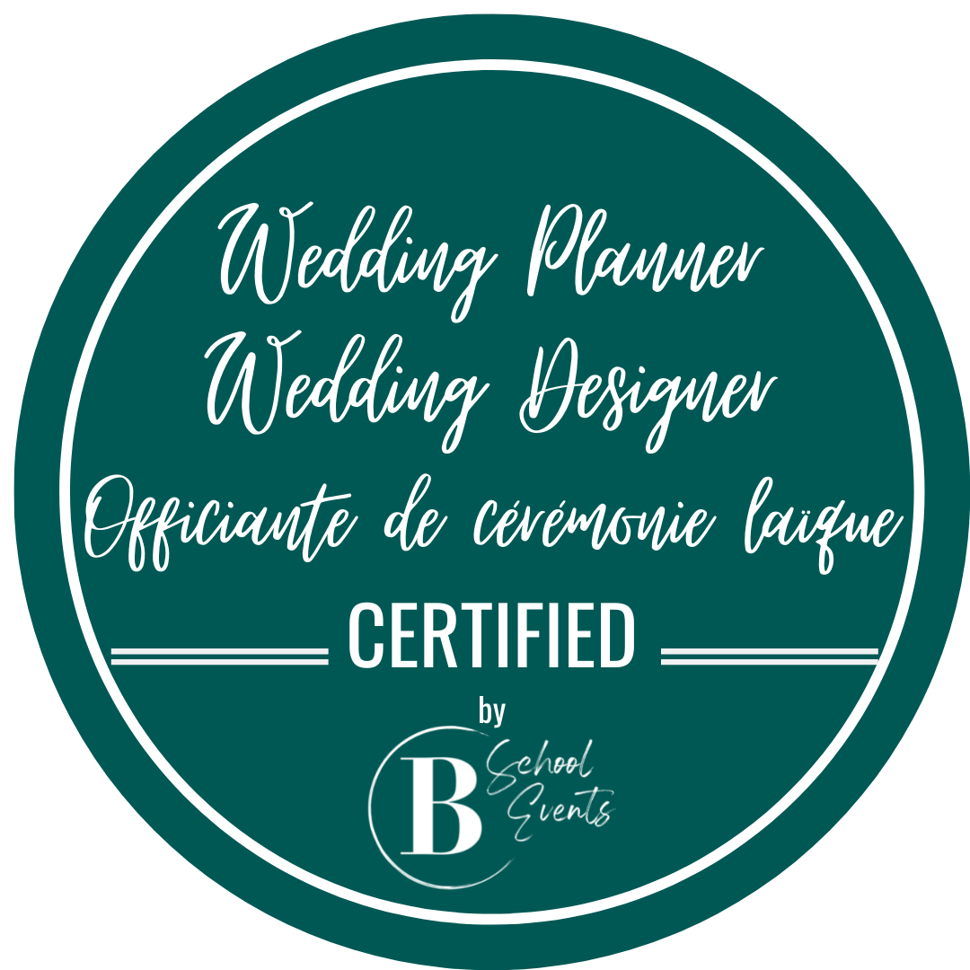 Logo de certification de Wedding Planner, Wedding Designer et Officiante de cérémonie laïque par B School Events.