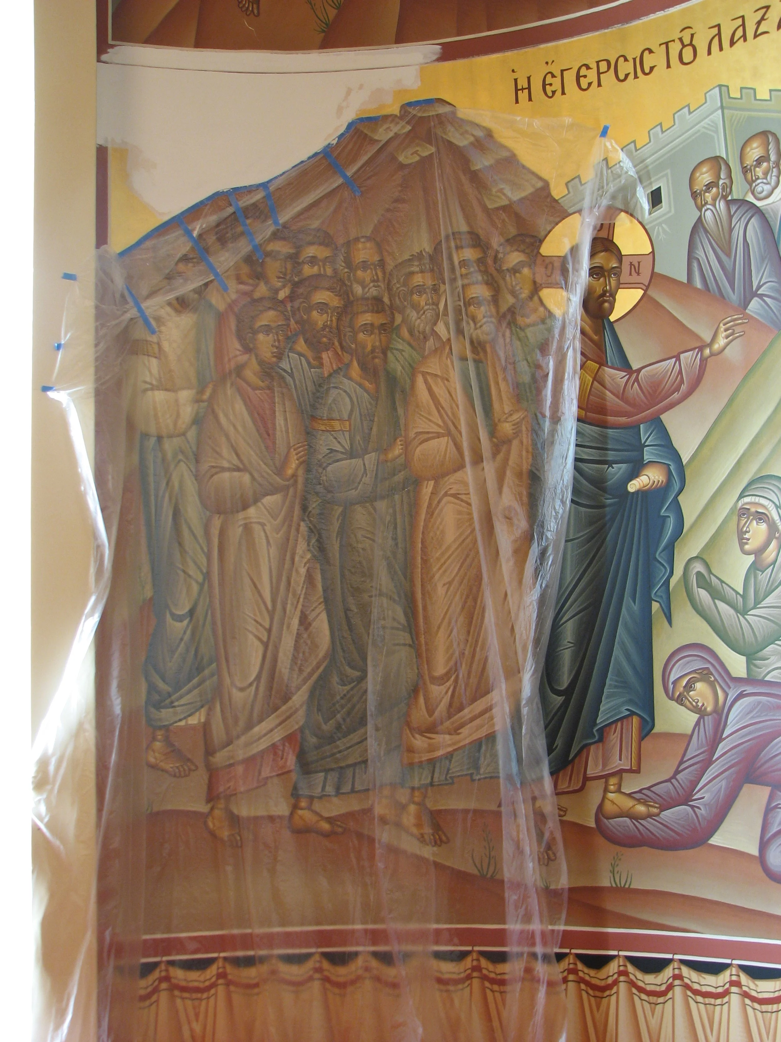 Plaster repair at Greek Orthodox church