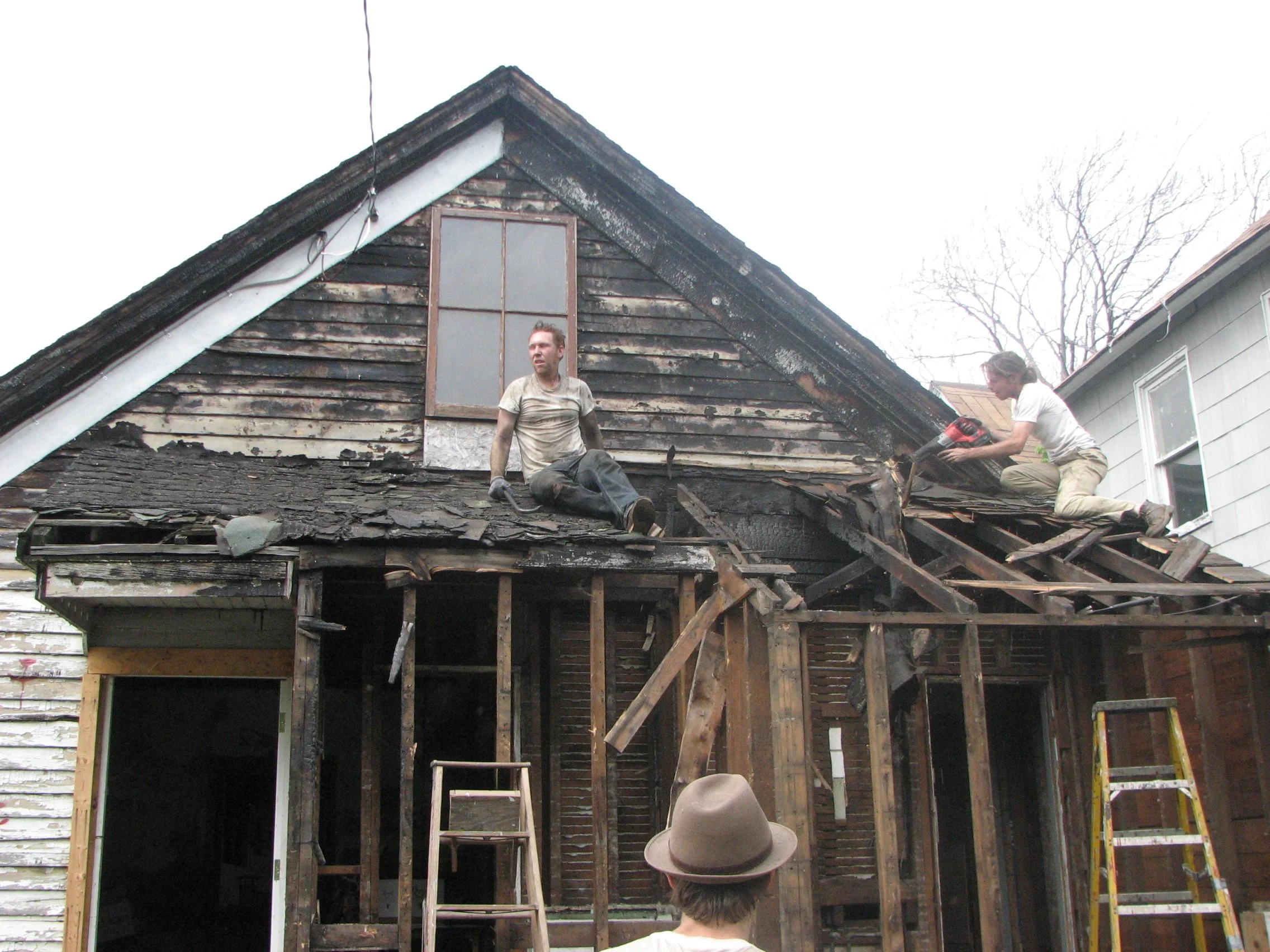 Rear of house where electrical wires caused a fire
