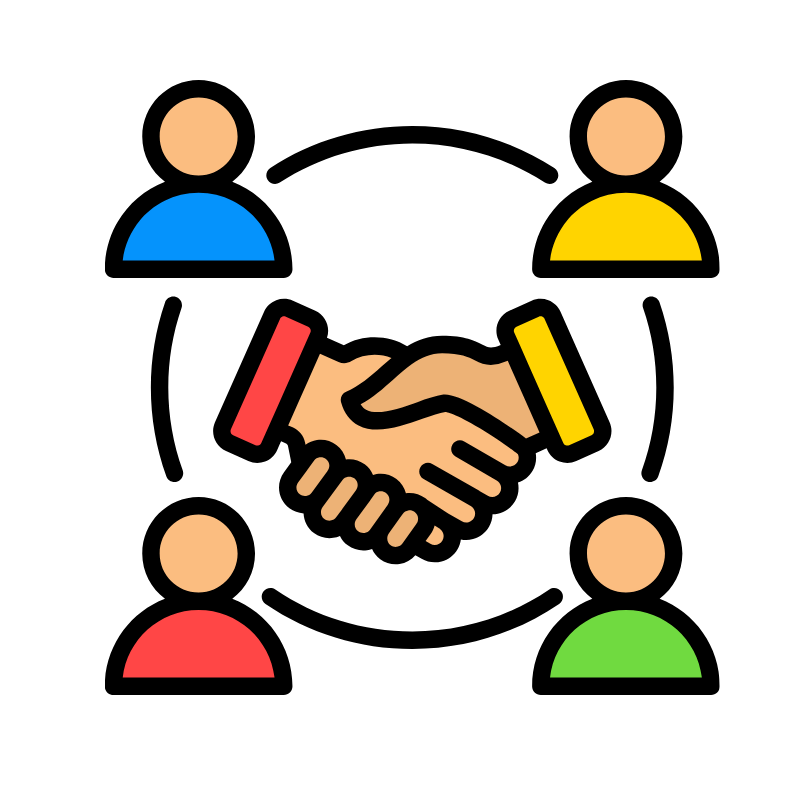 An illustration of a people together with a handshake