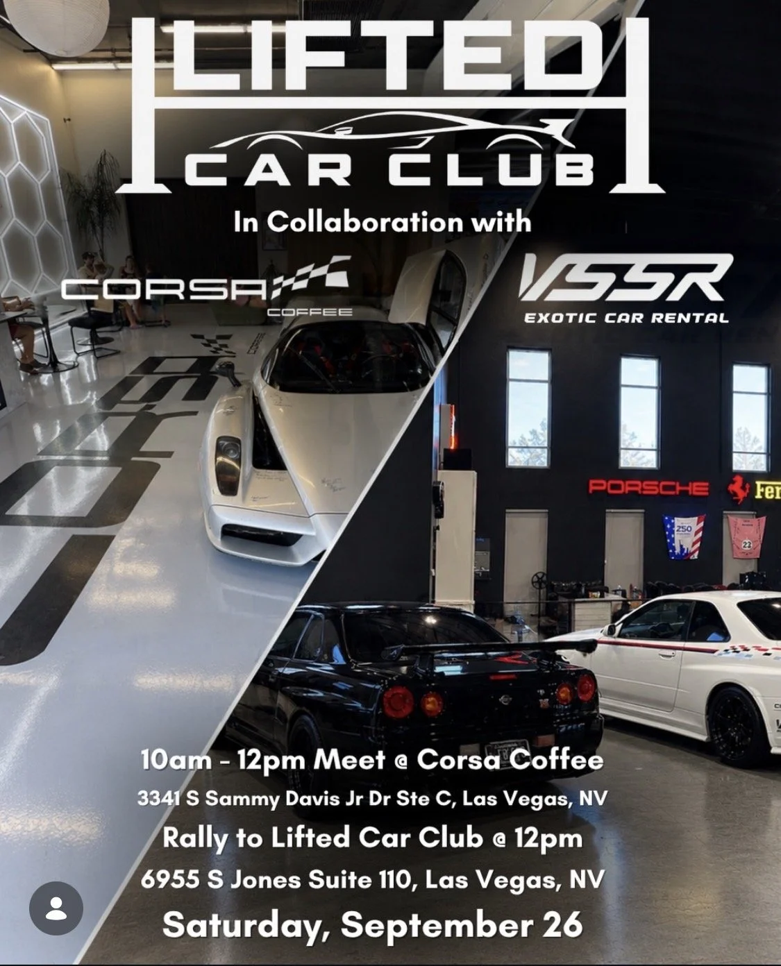 Corsa Coffee VSSR Exotic Car Rental Lifted Car Club sep 26th 2026