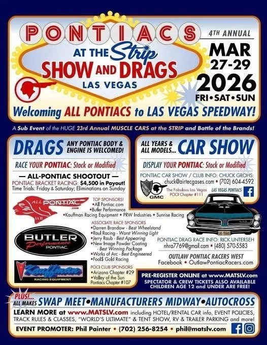 4th Annual Pontiacs At The Strip Show and Drags Las Vegas mar 27-29 2026