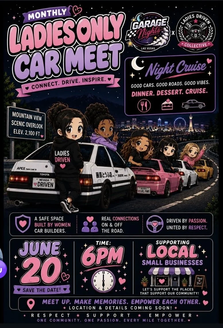 Monthly Ladies Only Car Meet Night Cruise Garage nights june 20th 2026