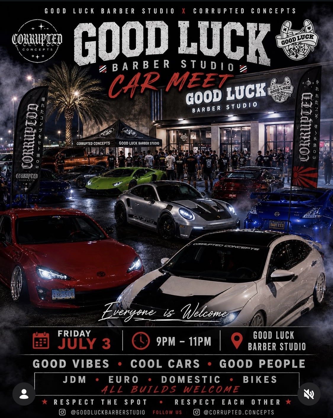 Good Luck Barber Studio Car Meet july 3rd 2026