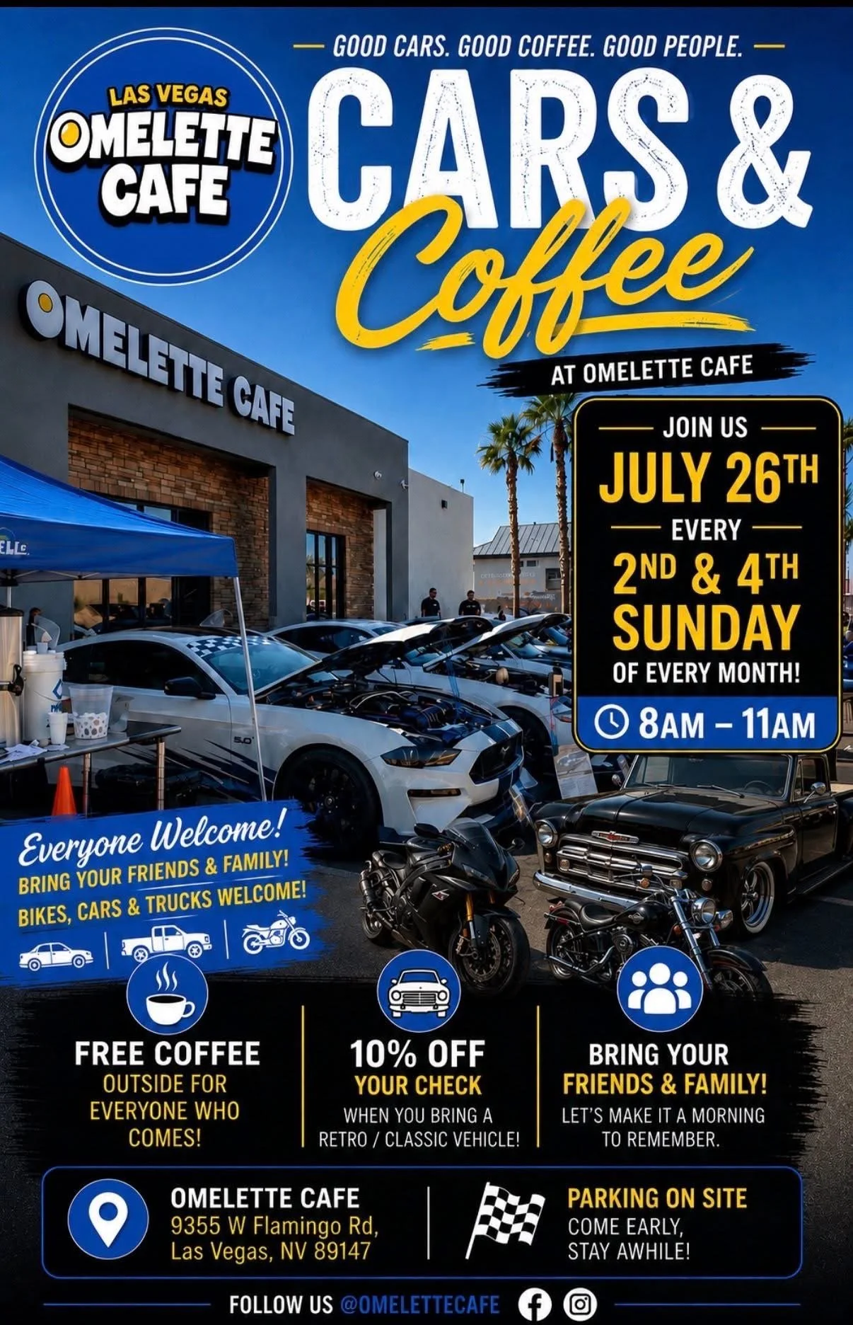Cars and Coffee Las Vegas Omelette Cafe july 26th 2026