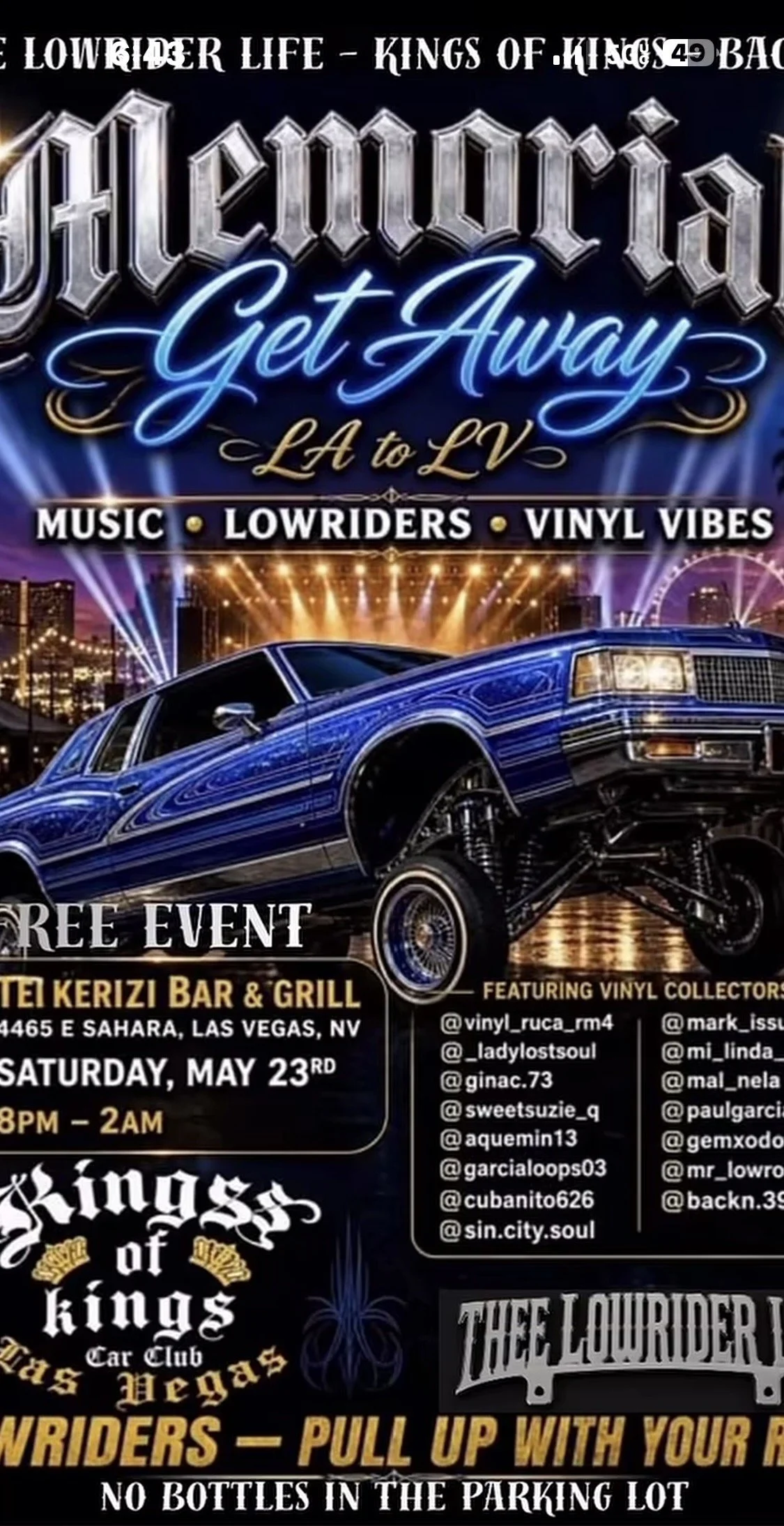 Lowrider Memorial Get Away LA to LV Kings of Kings may 23rd 2026