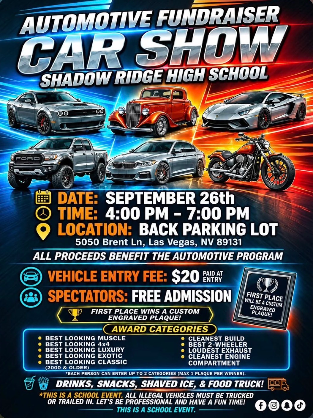 Automotive Fundraiser Car Show Shadow Ridge High School sep 26th 2026