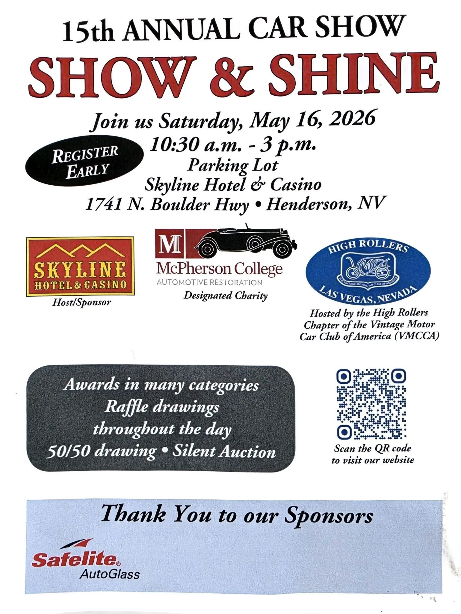 15th Annual Car Show Show and Shine High Rollers may 16th 2026