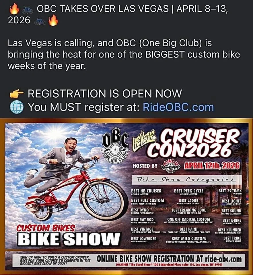 OBC Takes Over Las Vegas One Big Club Cruiser Con2026 Custom Bike Show apr 12th 2026