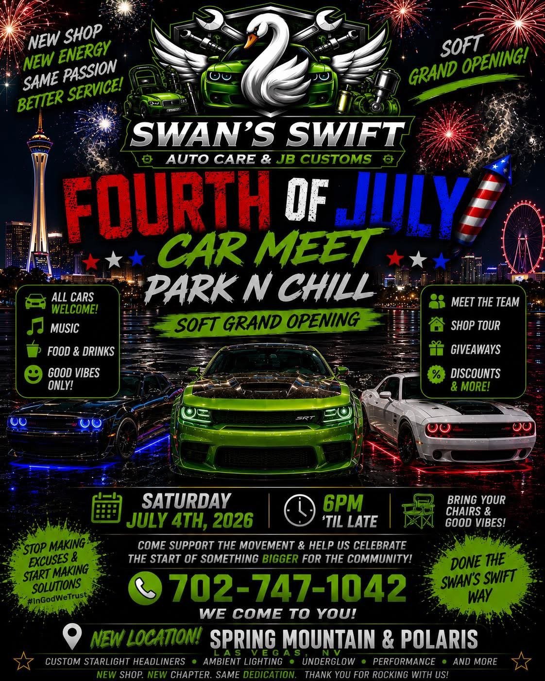 Fourth of July Car Meet Swans Swift Auto Care JB Customs july 4th 2026
