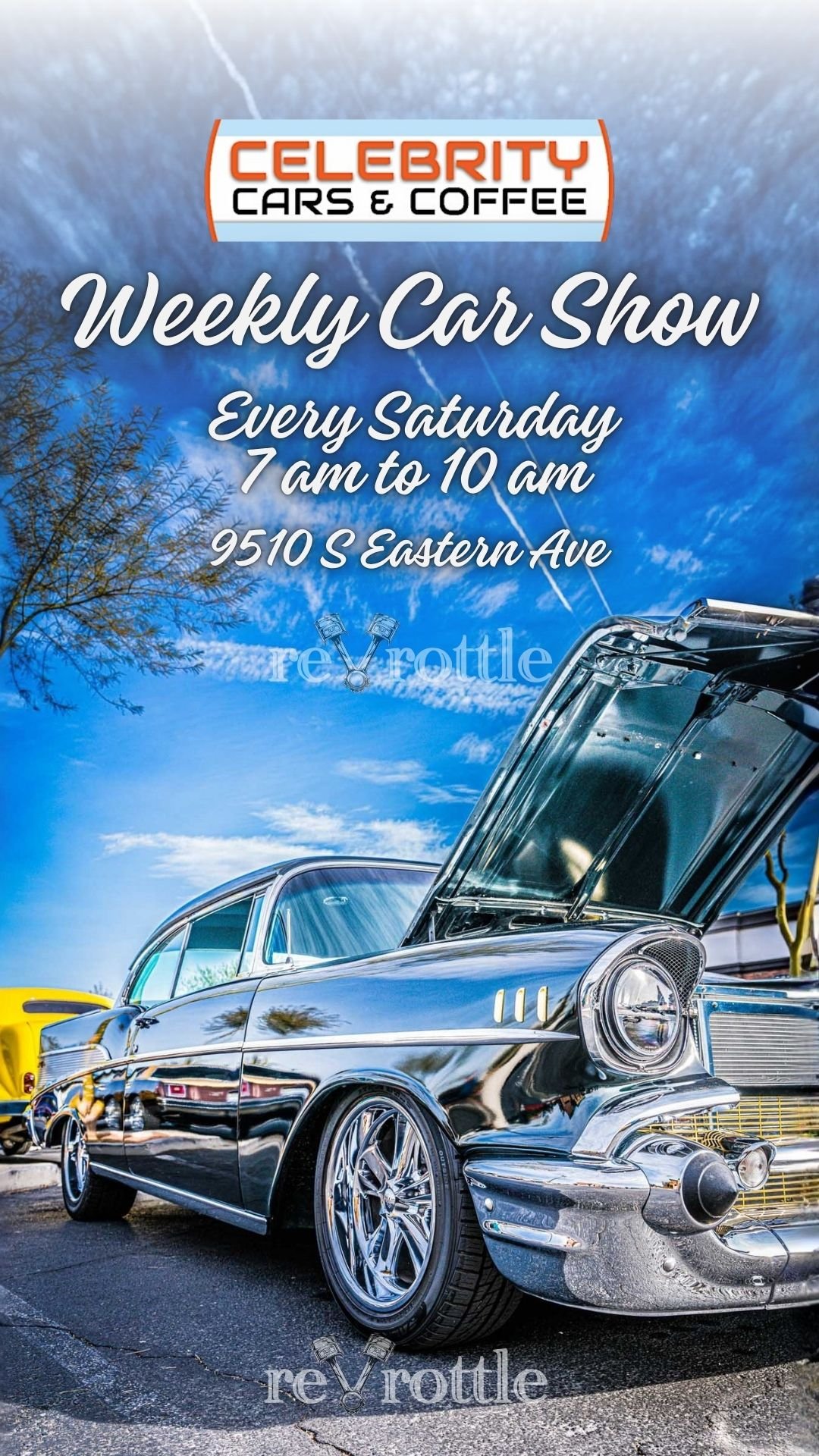Celebrity Cars and Coffee Weekly Car Show Flyer july 18th 2026