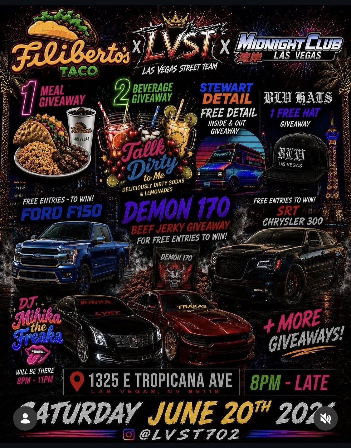 LVST Las Vegas Street Team Midnight Club LV Filibertos Taco jun 20th 2026