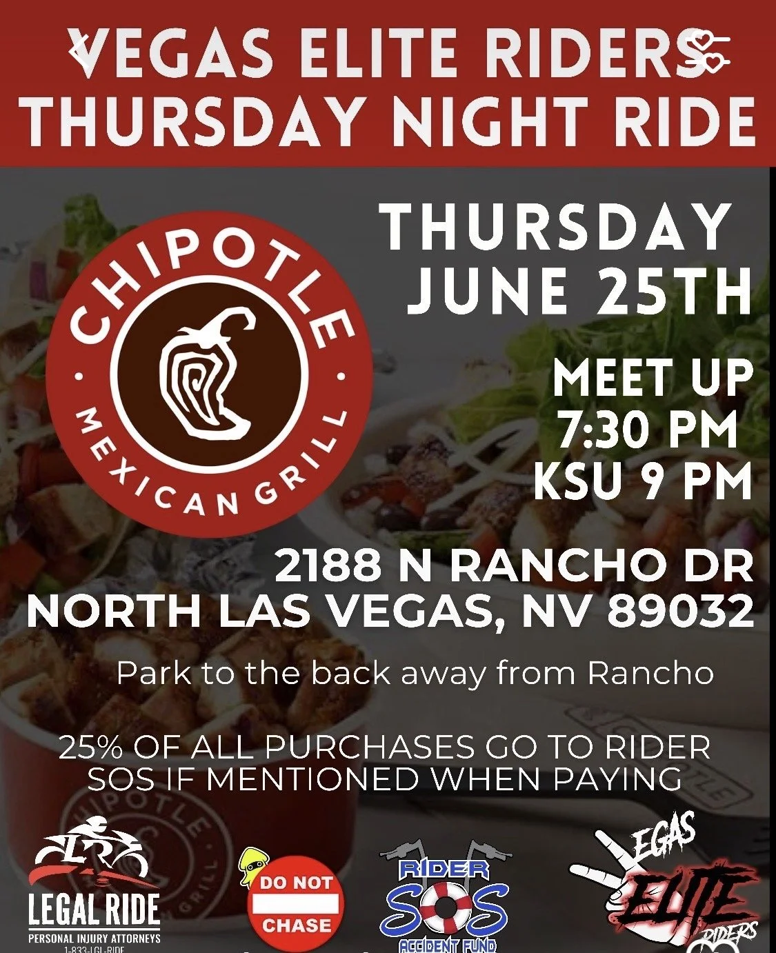 Vegas Elite Riders Thursday Night Ride Chipotle Legal Ride Rider SOS june 25th 2026