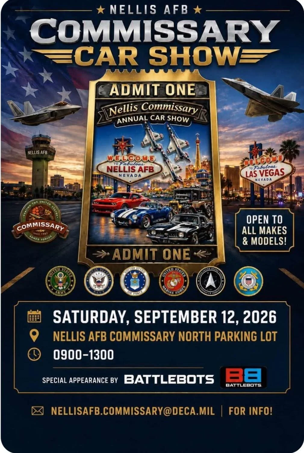 Nellis AFB Commissary Car Show Battlebots sep 12th 2026