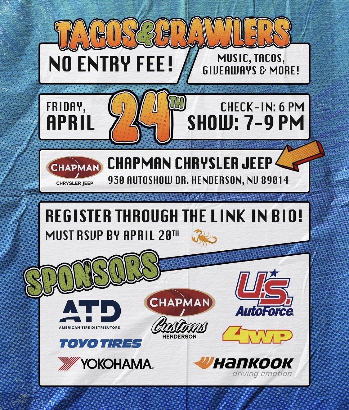 Tacos and Crawlers Chapman Chrysler Jeep apr 24th 2026