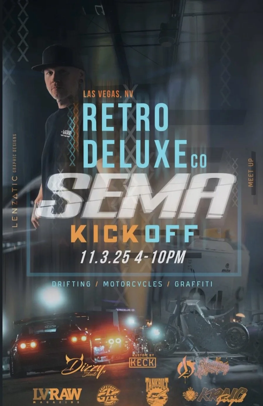 SEMA Kick Off Retro Deluxe Co Driting Motorcycles Graffiti nov 3rd 2025