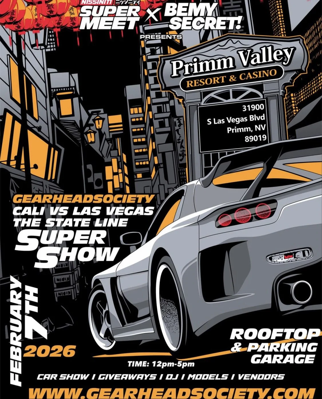 Gearheadsociety Cali vs Las Vegas The State Line Super Show Nissinity Supermeet Bemy Secret feb 7th 2026