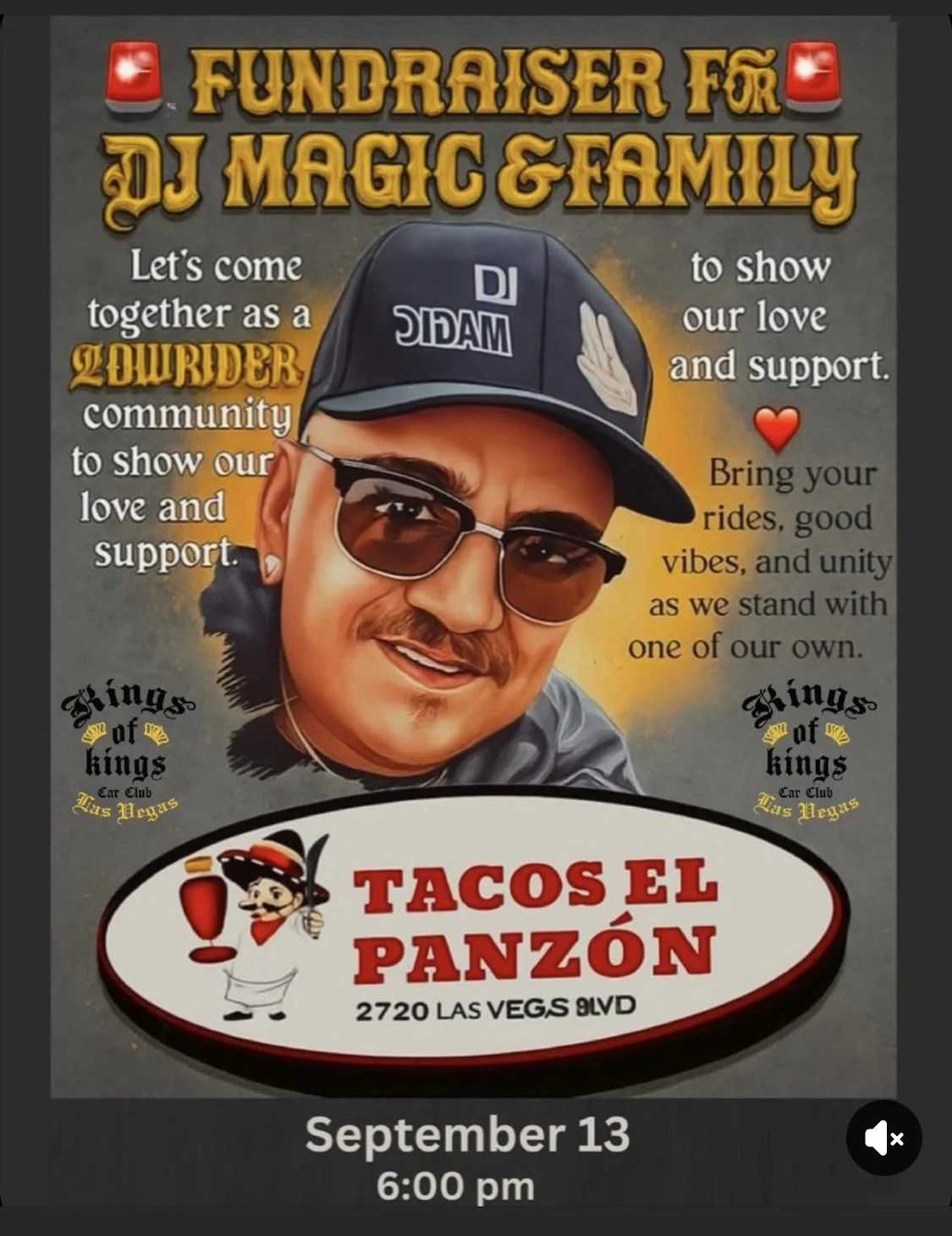 Lowrider Fundraiser For DJ Magic and Family Tacos El Panzon kings of kings car club sep 13th 2025