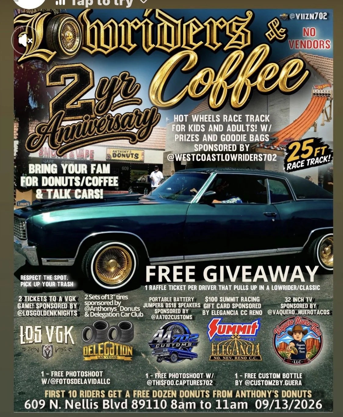 2 year Lowriders and Coffee at Anthonys Donunts sep 13th 2026