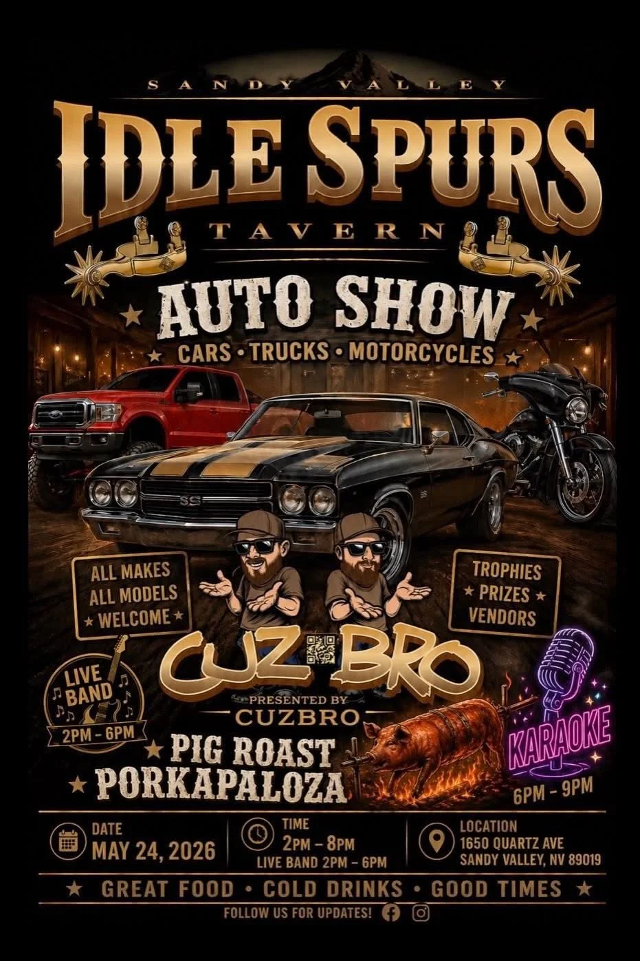 Sandy Valley Idle Spurs Tavern Auto Show may 24th 2026