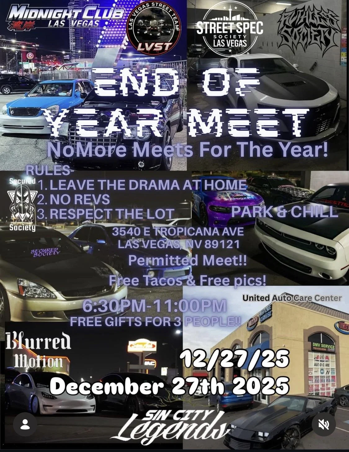 End Of Year Meet Midnight Club Las Vegas LVST Las Vegas Street Team Street Spec Society dec 27th 2025