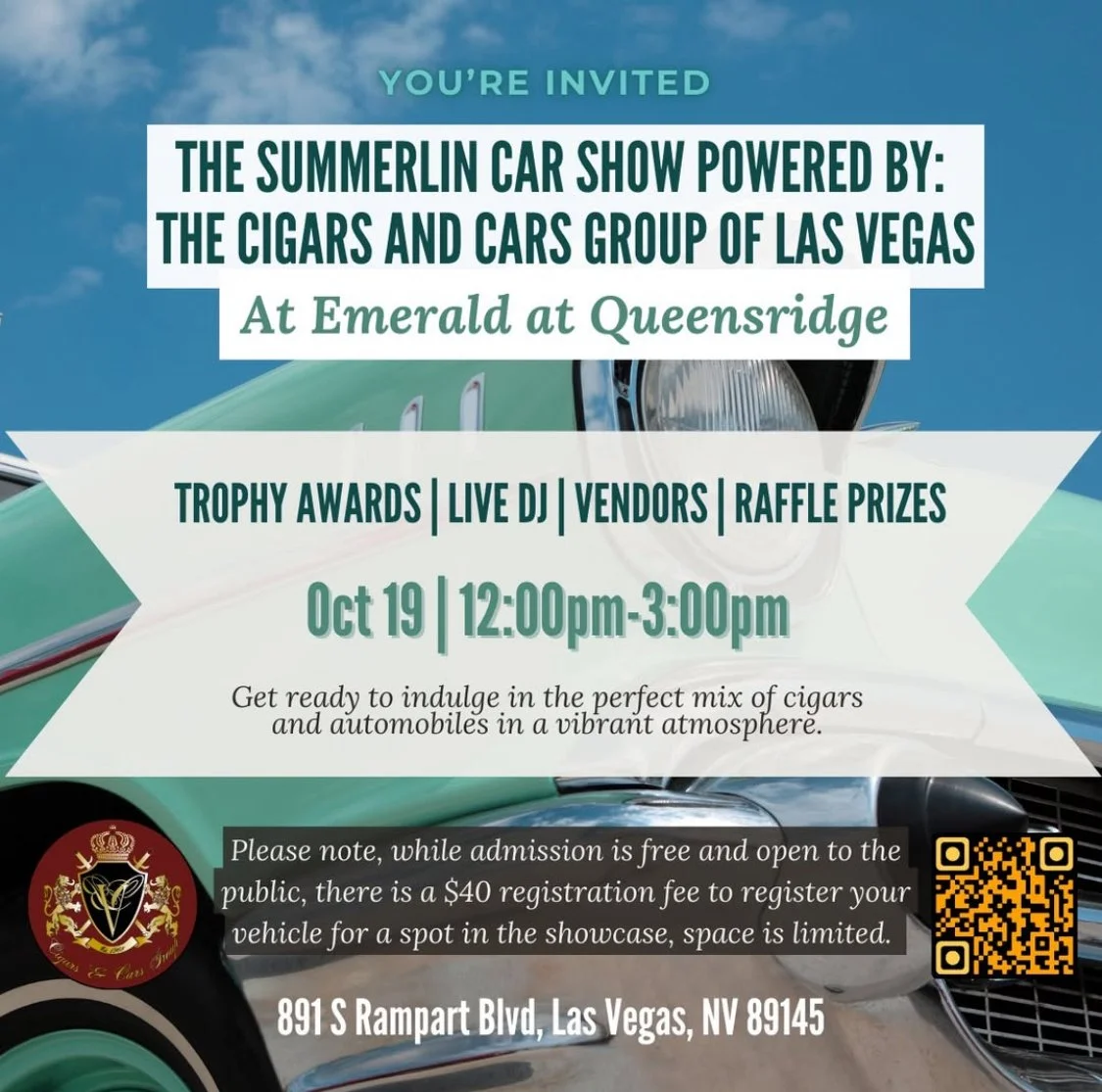 The Summerlin Car Show Powered By The Cigars and Cars Group of Las Vegas oct 19th 2025